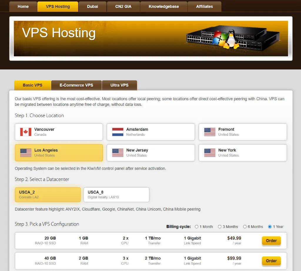 搬瓦工官网 VPS Hosting 页面